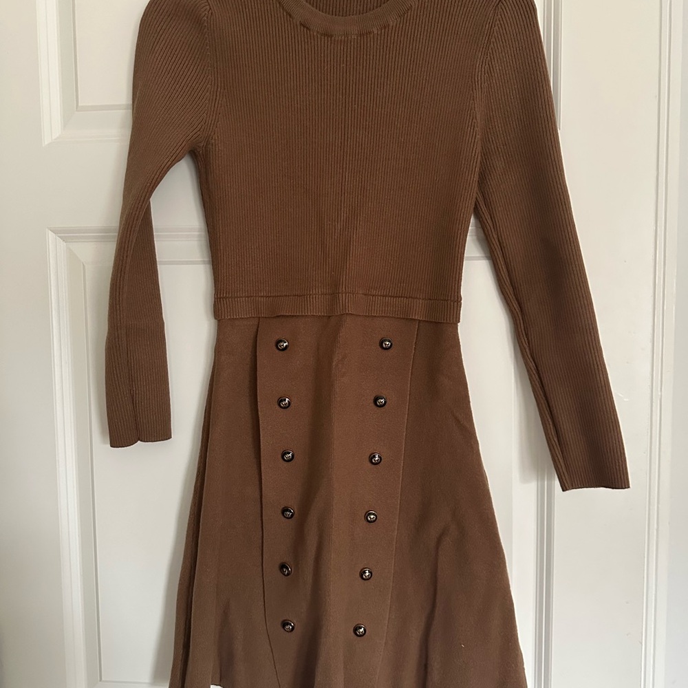 Brown Long Sleeve Dress with Button Detail